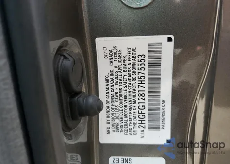 2007 Honda Civic Ex z USA, uszkodzony, nr VIN 2HGFG12817H575553